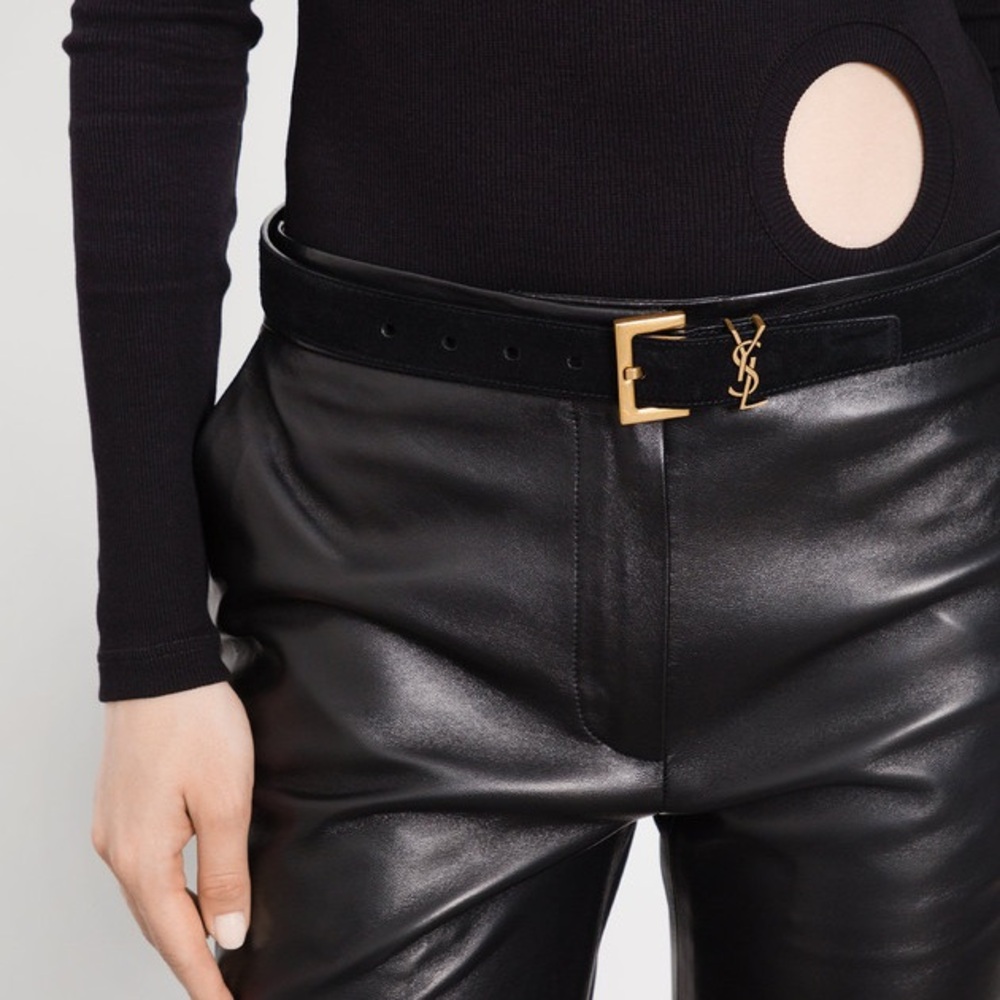 BNIB! Rare! AUTHENTIC Saint Laurent YSL Monogram Suede Belt SIZE 80 MSRP $695 - Picture 6 of 16